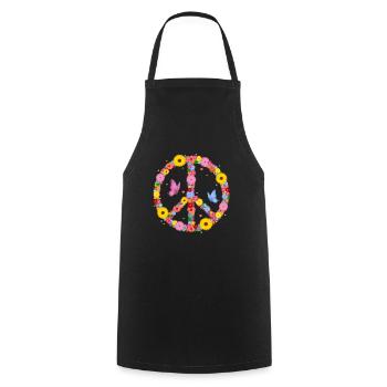 Hippie Fleur Puissance Fleurs Signe De La Paix Amour - Tablier de cuisine - noir - Devant - AI Model Male 185 dark (185cm)