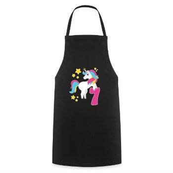 7 anniversaire Licorne Je suis Déjà 7 Cadeau - Tablier de cuisine - noir - Devant - AI Model Male 185 dark (185cm)