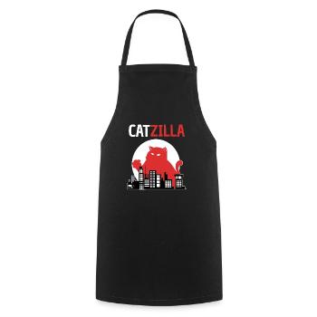 Chat Catzilla, chaton japonais - Tablier de cuisine - noir - Devant - AI Model Male 185 dark (185cm)