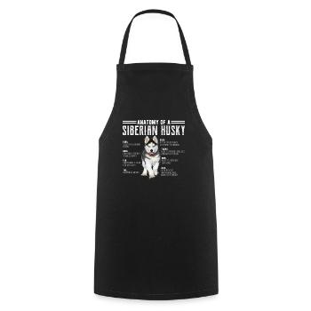 Anatomie d'un t-shirt pour fans de chiens de Sibérie à imprimé Husky - Tablier de cuisine - noir - Devant - AI Model Male 185 dark (185cm)