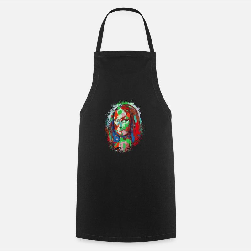 Poppy Mona Lisa design Leonardo da Vinci - Cooking Apron - black