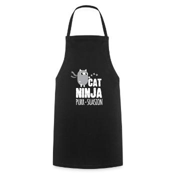 Funny Cat Ninja Purr Suasion Ninja Lovers gift - Cooking Apron - black - Front - AI Model Male 185 dark (185cm)