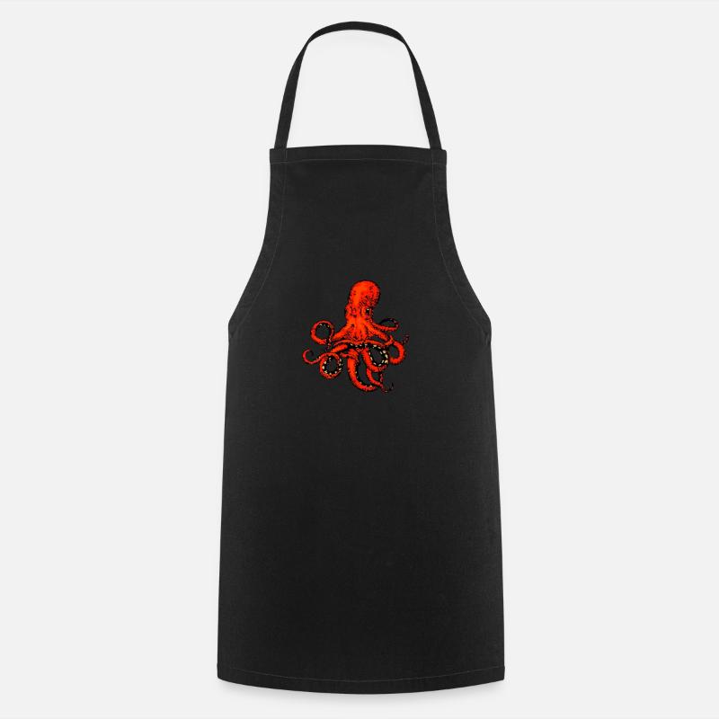 Pieuvre rouge | Pixel Art 8 bits - Tablier de cuisine - noir