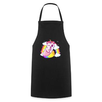 Rainbow Meowgical Caticorn Majestic Cat Unicorn - Cooking Apron - black - Front - AI Model Male 185 dark (185cm)