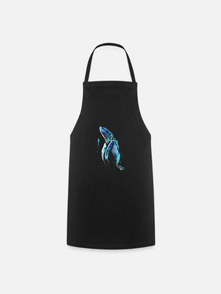 Plongeur, baleine bosse, plongée, baleine, plongée sous-marine - Tablier de cuisine - noir