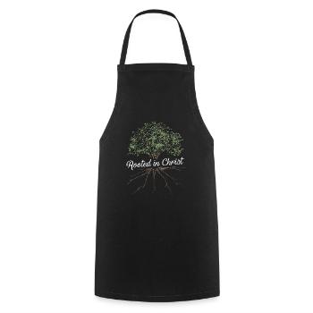 Rooted in Christ - Cooking Apron - black - Front - AI Model Male 185 dark (185cm)