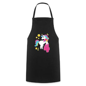 4e anniversaire Licorne Je suis Déjà 4 Cadeau - Tablier de cuisine - noir - Devant - AI Model Male 185 dark (185cm)