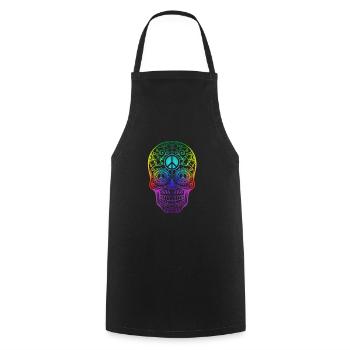Colorful hippie skull peace - Cooking Apron - black - Front - AI Model Male 185 dark (185cm)