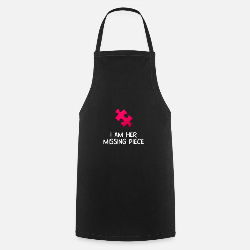 Heart Puzzle & Piece Valentine's Day Gift Piece - Cooking Apron - black