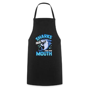 Câlin mignon et drôle de requins utilisant leur bouche - Tablier de cuisine - noir - Devant - AI Model Male 185 dark (185cm)