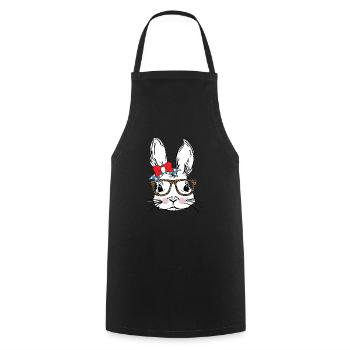 Bunny with leopard glasses + bow - Cooking Apron - black - Front - AI Model Male 185 dark (185cm)