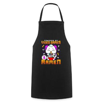 Powered By Videospiele & Ramen Anime Cat Gamer - Kochschürze - Schwarz - Vorne - AI Model Male 185 dark (185cm)