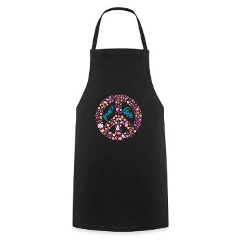 Frieden Flower Power - Kochschürze - Schwarz - Vorne - AI Model Male 185 dark (185cm)