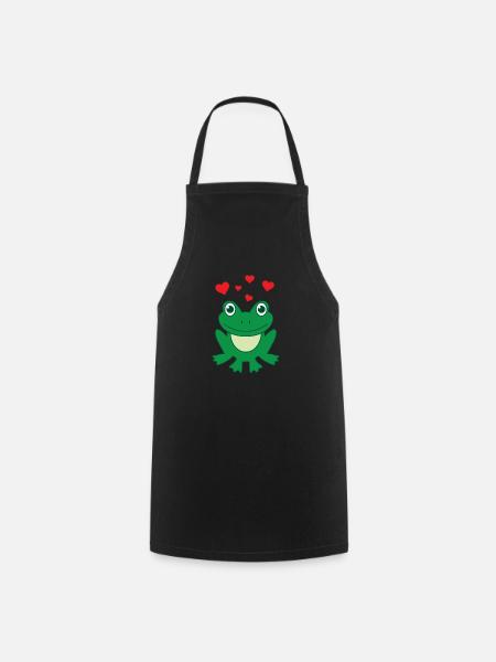 Frog With Hearts Frogs Heart Frogs Gift - Cooking Apron - black