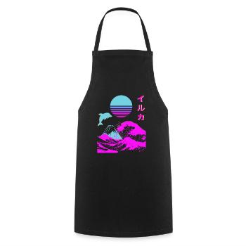 Retro Aesthetic Iruka Japanese Font Vaporwave - Cooking Apron - black - Front - AI Model Male 185 dark (185cm)