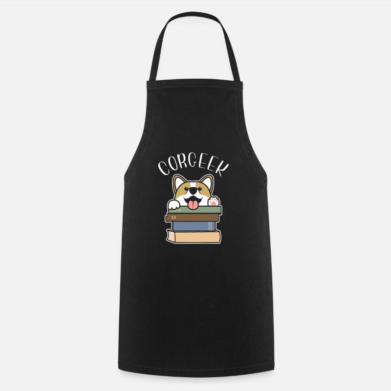Conception drôle de cadeau d'amants de livre de Corgi Geek Corgeek - Tablier de cuisine - noir