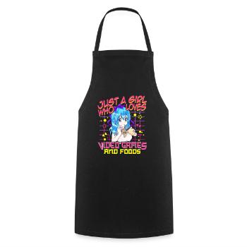 Mignonne juste une fille qui aime les jeux vidéo et la nourriture - Tablier de cuisine - noir - Devant - AI Model Male 185 dark (185cm)