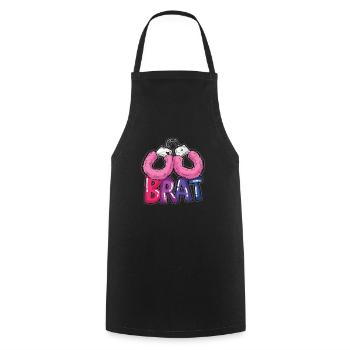 BRAT Plüschhandschellen DDLG böses Mädchen Humor - Kochschürze - Schwarz - Vorne - AI Model Male 185 dark (185cm)