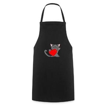 Katze mit Herz - Kochschürze - Schwarz - Vorne - AI Model Male 185 dark (185cm)