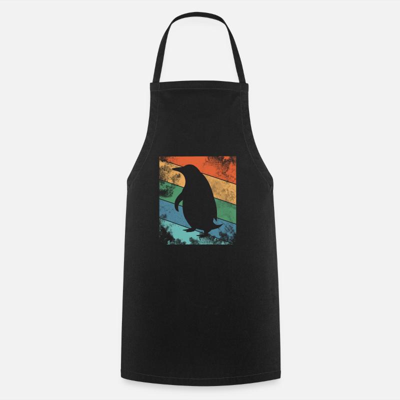 Retro Penguin Colorful - Cooking Apron - black