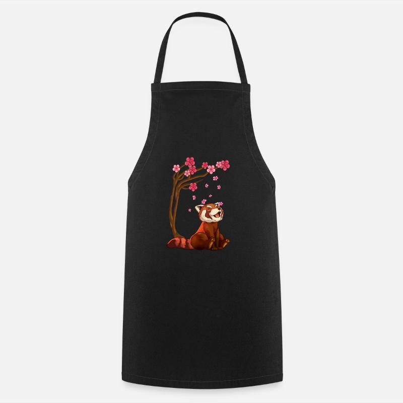Ours panda rouge et art de fleurs de cerisier - Tablier de cuisine - noir