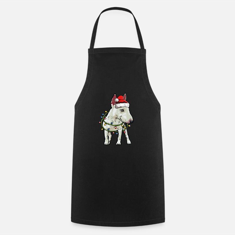 Bull Terrier Santa Christmas Tree Lights - Cooking Apron - black