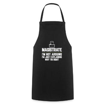 Magistrat Je ne discute pas, je ne fais qu’expliquer - Tablier de cuisine - noir - Devant - AI Model Male 185 dark (185cm)