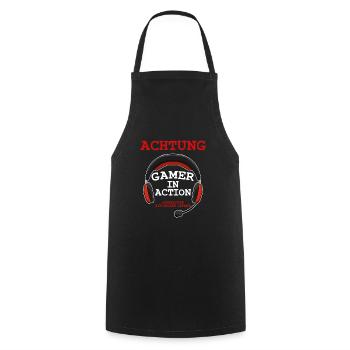 Attention gamer en action gamer cadeau hommes - Tablier de cuisine - noir - Devant - AI Model Male 185 dark (185cm)