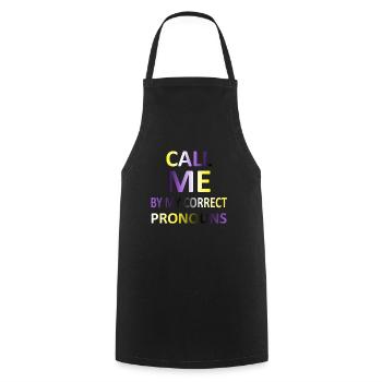 Appelez-moi par mes pronoms corrects | Drapeau non binaire - Tablier de cuisine - noir - Devant - AI Model Male 185 dark (185cm)