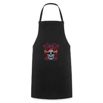 Flowery Dia De Los Muertos Day Of The Dead Skull - Cooking Apron - black - Front - AI Model Male 185 dark (185cm)