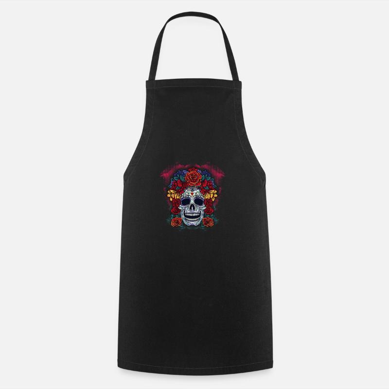 Fleuri Dia De Los Muertos Jour du crâne mort - Tablier de cuisine - noir