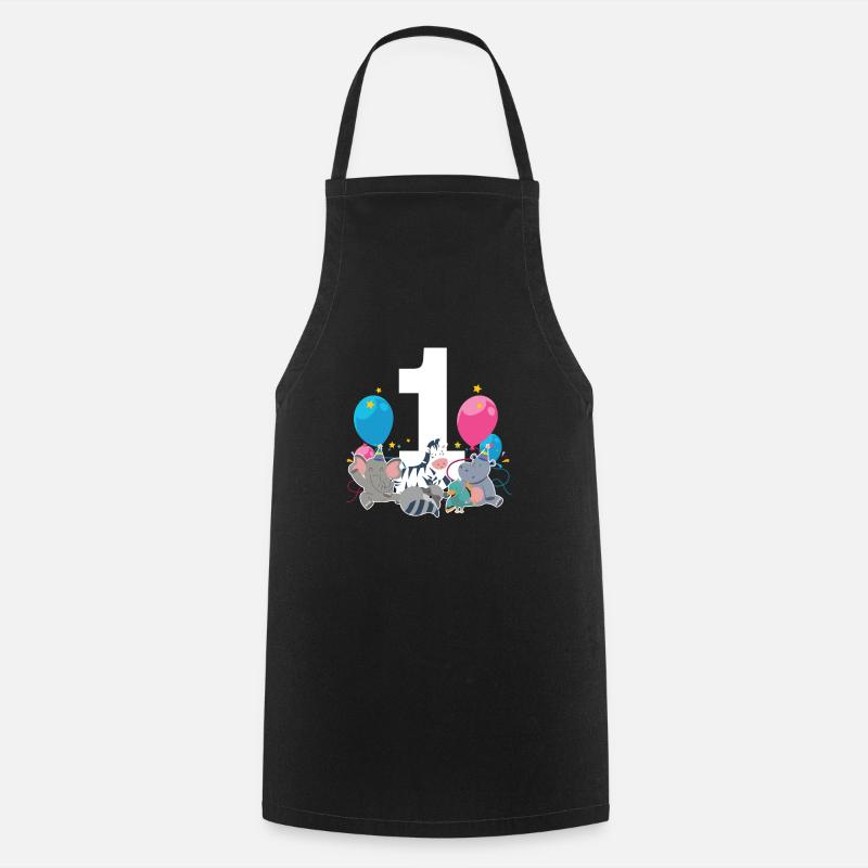 1. Anniversaire Bébé 1 1 animaux de la forêt - Tablier de cuisine - noir