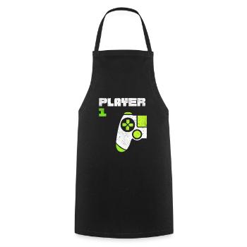 Player 1 Player 2 Gamer Partnerlook - Kochschürze - Schwarz - Vorne - AI Model Male 185 dark (185cm)