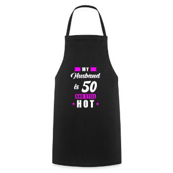Husband 50 Birthday Gift - Cooking Apron - black - Front - AI Model Male 185 dark (185cm)