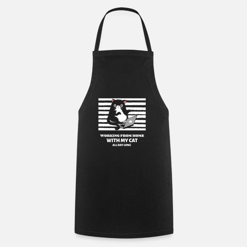 Chat drôle dans le Home Office avec ordinateur portable - Tablier de cuisine - noir