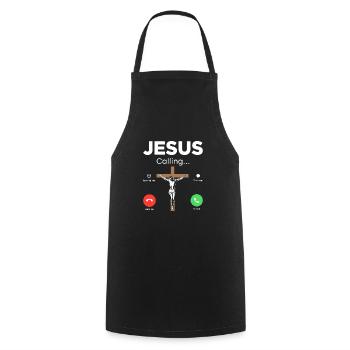 Jesus is Calling Jesus Calls - Cooking Apron - black - Front - AI Model Male 185 dark (185cm)