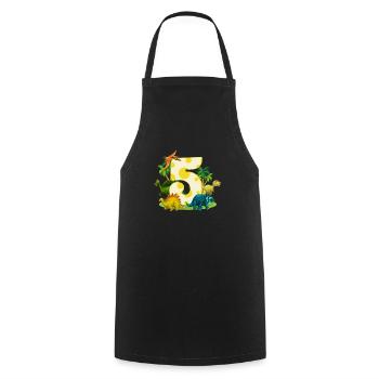 5 5ème anniversaire enfants Dino dinosaure cadeau - Tablier de cuisine - noir - Devant - AI Model Male 185 dark (185cm)