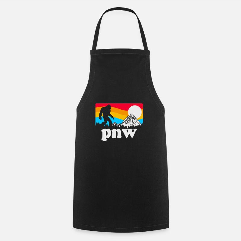 PNW Pacific Northwest Bigfoot - Cooking Apron - black