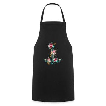 Anchor Flowers - Cooking Apron - black - Front - AI Model Male 185 dark (185cm)