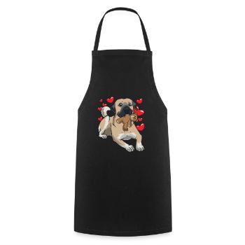 Kangal chien avec animal en peluche et de nombreux cœurs - Tablier de cuisine - noir - Devant - AI Model Male 185 dark (185cm)