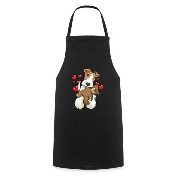 Foxterrier Drahthaar Hund mit Stofftier - Kochschürze - Schwarz - Vorne - AI Model Male 185 dark (185cm)
