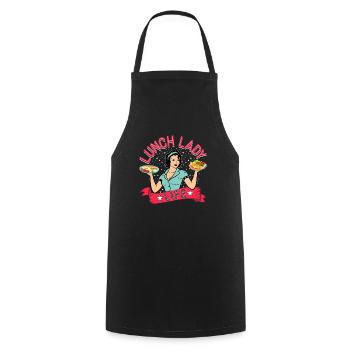 Lunch Lady I Mittagessen Lady - Kochschürze - Schwarz - Vorne - AI Model Male 185 dark (185cm)