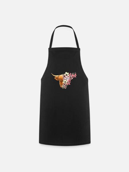 Highland cattle with flowers - Cooking Apron - black