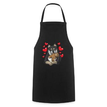 Finnish lapdog with cuddly toy - Cooking Apron - black - Front - AI Model Male 185 dark (185cm)