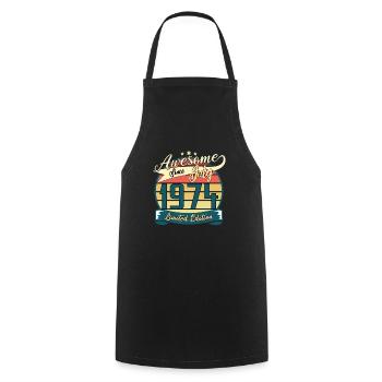 July 1974 Vintage Birthday Gift - Cooking Apron - black - Front - AI Model Male 185 dark (185cm)