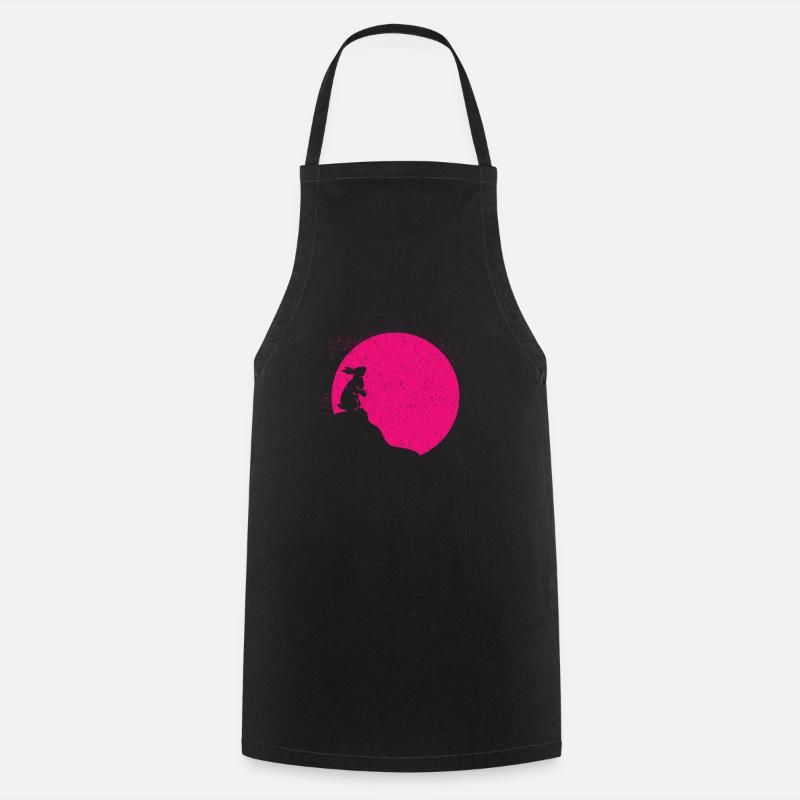Blood Moon with Rabbit Full Moon Rabbit Gift - Cooking Apron - black