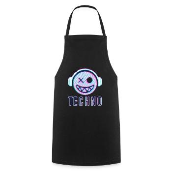 Techno DJ Gesicht Elektro Face Smile Kopfhörer - Kochschürze - Schwarz - Vorne - AI Model Male 185 dark (185cm)