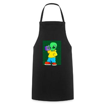 Alien Old School Hip Hop Suitcase Radio Street Art - Cooking Apron - black - Front - AI Model Male 185 dark (185cm)