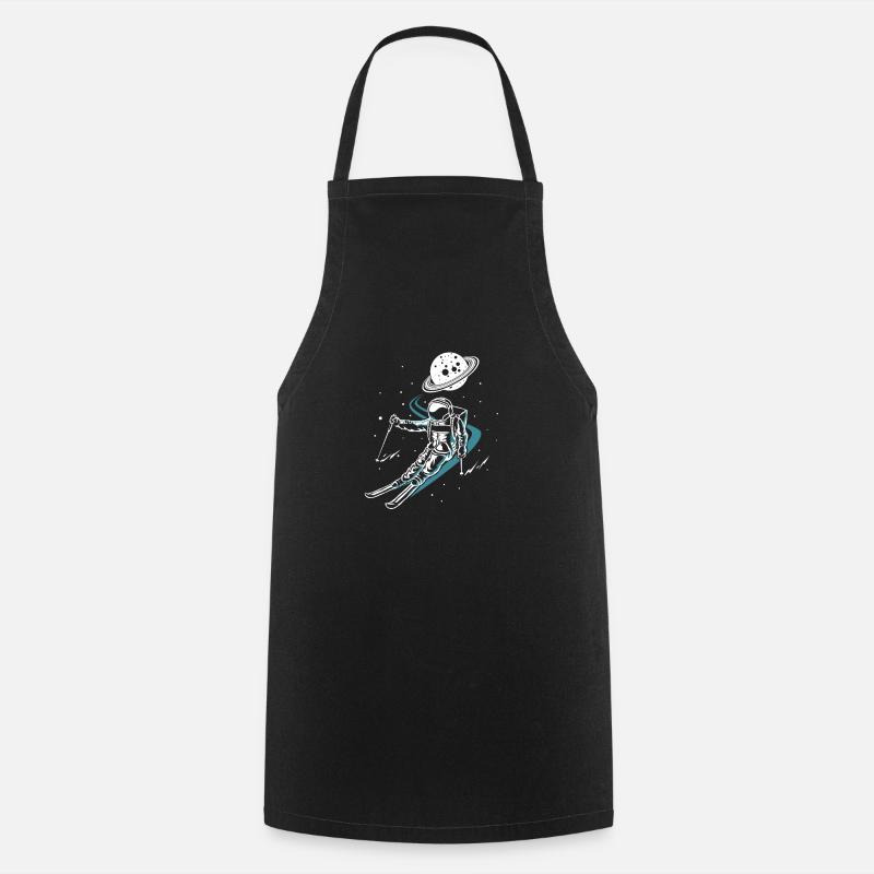 Astronaut In Space With Ski Funny Skiing - Cooking Apron - black