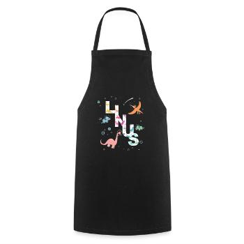 Linus - Beautiful Boy Name with Cool Space Dinos - Cooking Apron - black - Front - AI Model Male 185 dark (185cm)